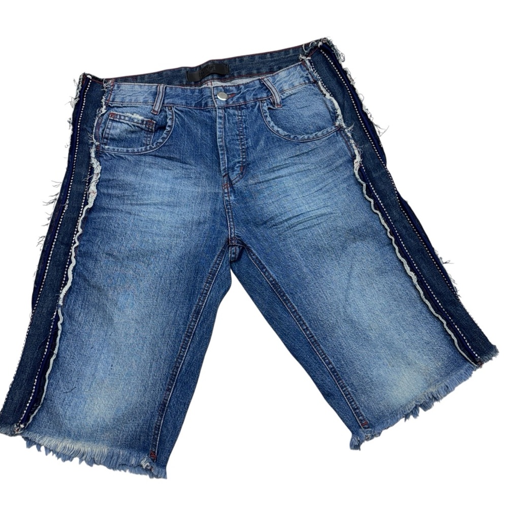 Animale Women's Distressed Denim Shorts Rhinestone Embellishment Size 38